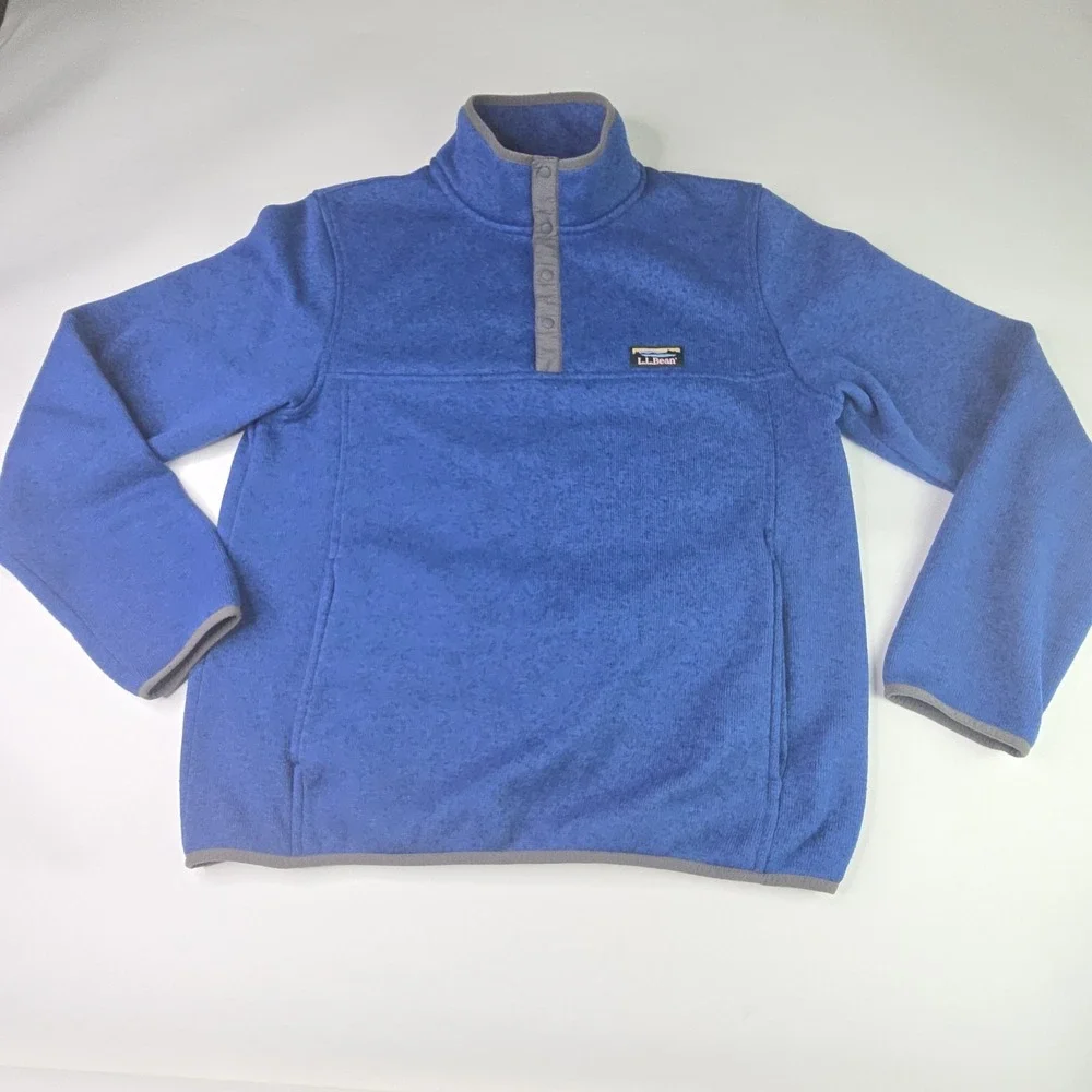 LL Bean Mens‎ Medium Quarter Snap Sweater Pullover Fleece Slightly Fitted Blue